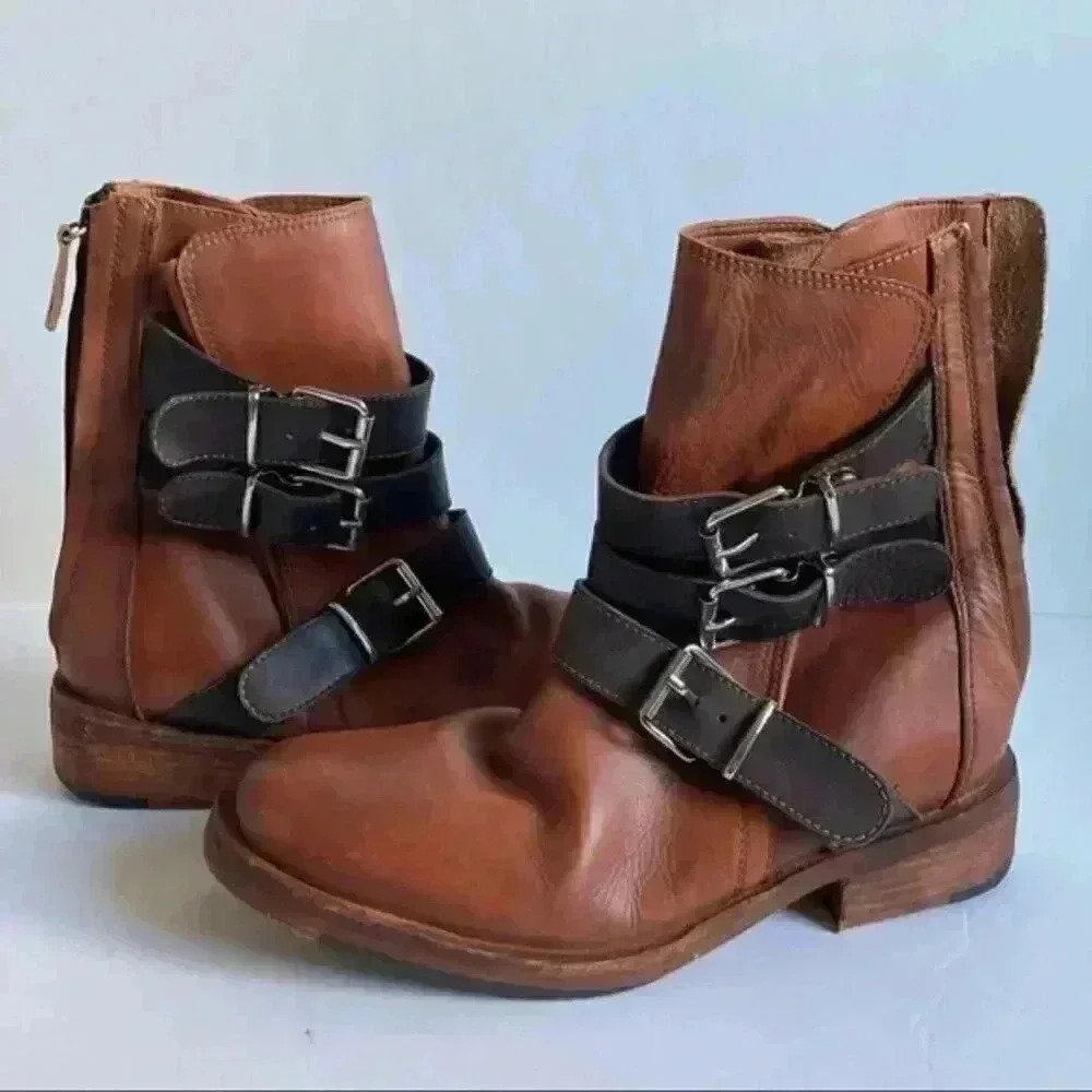 New Free People Sunbelt Sante Fe Moto Leather Boot in Brown  new without box